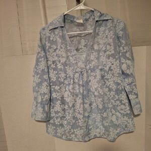 Infinity Motherhood Maternity Blue Floral Hibiscus Nursing Friendly Top Small